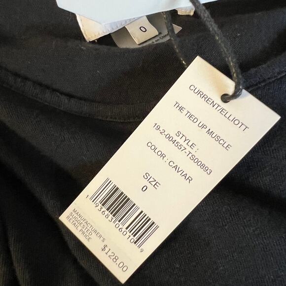 NWT Current/Elliot Black The Tied Up Muscle Linen Blend Tank Top Size 0 FLAW - Picture 6 of 14